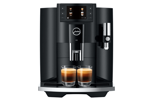Jura E8 volautomatische koffiemachine met 3.5" kleurendisplay en One-Touch-melksysteemreiniging.