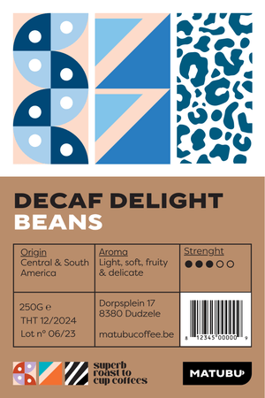 Het label van onze decaffeïne blend uit zuid en centraal amerika