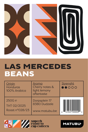 Het label van onze honduras las mercedes koffiebonen. Een single origin. 