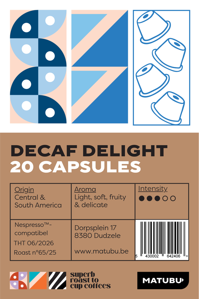 Decaf Delight koffiecapsules geschikt voor Nespresso toestellen.