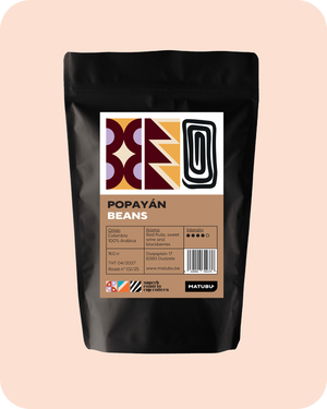 Verpakking van Colombia Popayan koffiebonen met aroma's van rode vruchten en zoete wijn.
