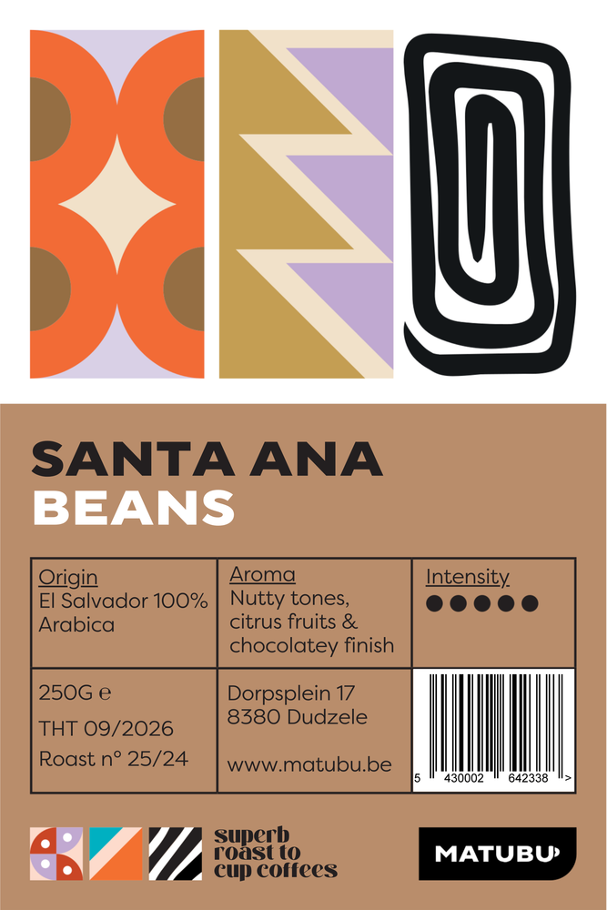 Het label van onze el salvador santa ana koffiebonen. 