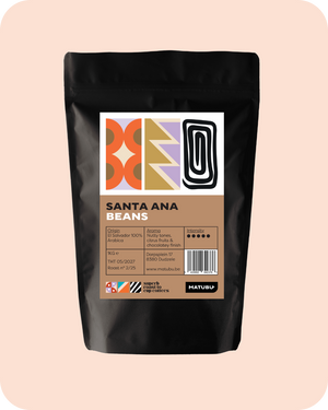Verpakking van Santa Ana koffieboon El Salvador met notige tonen en chocoladeachtige afdronk.
